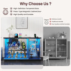 Gurexl 47.2" W Glass Display Cabinet with 3-Color LED Lights, 5-Tier Lockable Curio Cabinet with Human Body Sensor & Charging Station, Display Case for Collectibles, Living Room, Kitchen, Black