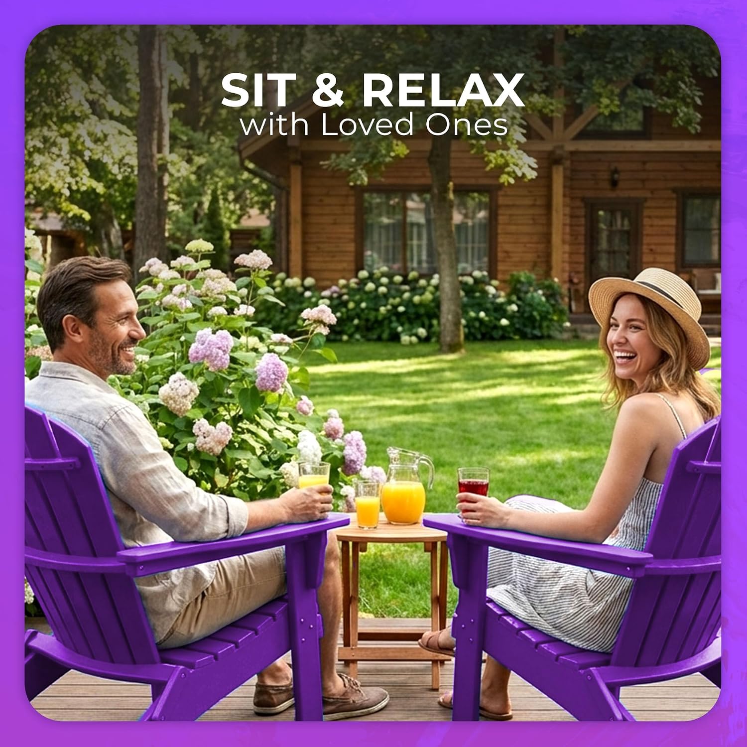 Ecommersify Folding Adirondack Chair with Cup Holder - (Bright Purple) - Heavy Duty Recycled Poly Lumber Folding Chair - Amish Crafted Outdoor Furniture - Made in USA