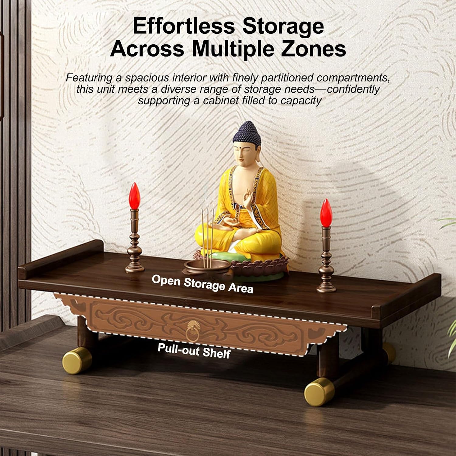 Meditation Altar Table, Personal Meditation Altar Cabinet, Small Puja Table, Tea Japanese, Altar Table with Storage & Drawers Prayer Shrine Desk(66 * 26cm/26 * 10.2in)