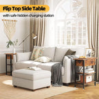 TooCust Flip Top End Table with Charging Station Set of 2, 12" D×21" W×26" H Small Side Tables with Storage & Shelves, Compact Side Table for Small Spaces, End Tables Living Room Set of 2, Brown