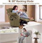 FOXHUNTER Power Nursery Rocking Chairs Glider Rocking Chair 300°Swivel Rocking Recliner with USB Charging Port and Phone Holder,Footrest&Side Pockets,for Living Room,Chenille,Green