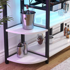 White Bar Cabinet with LED Lights & Power Outlets, 47" Curved Wine Bar Coffee Bar Cabinet with Wine Rack & Glass Holder, Liquor Cabinet Home Bar Unit for Living Room, Small Space