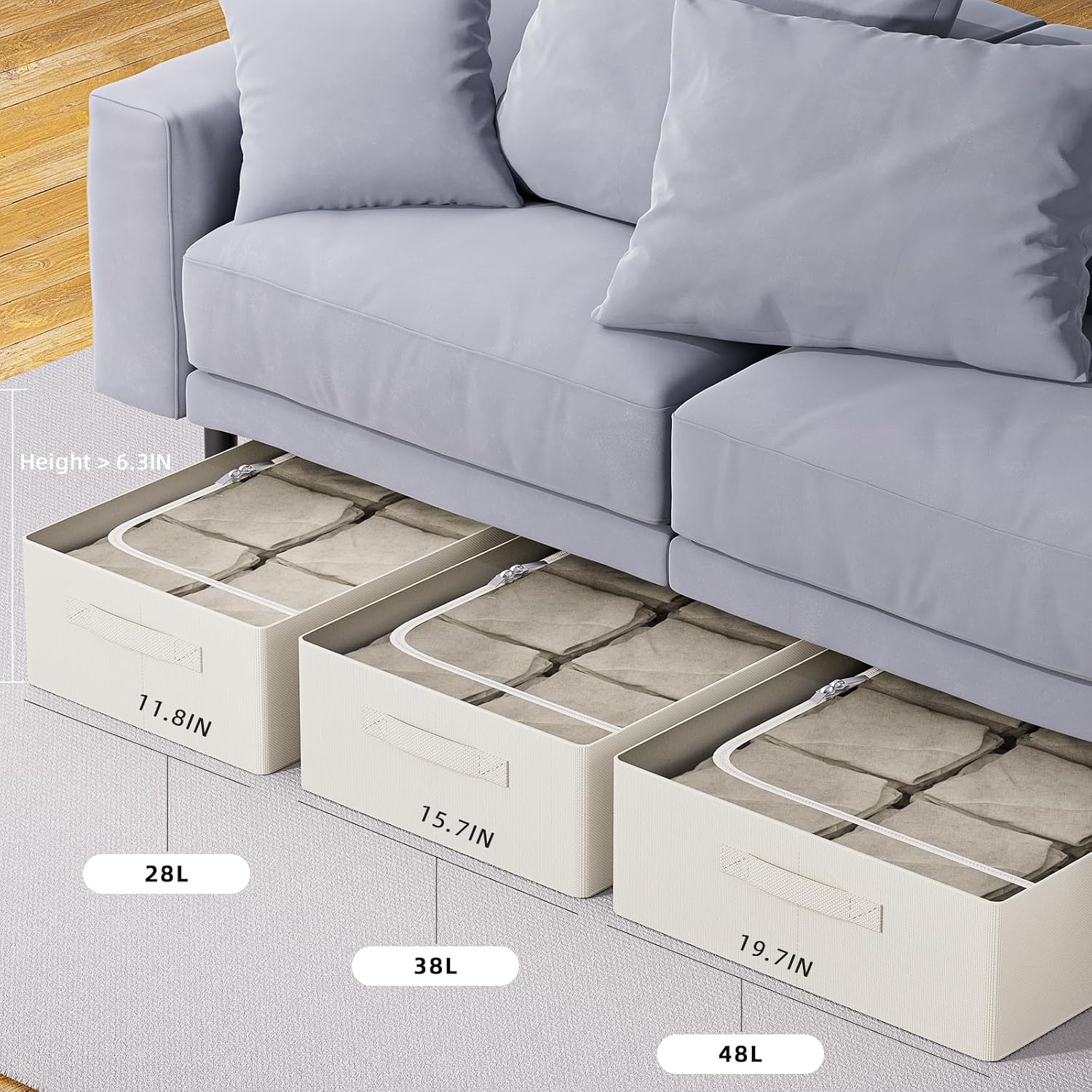CYhom Under Bed Storage Bins Frame Storage Box Oxford Fabric Sturdy Underbed Container Foldable Stackable Large Capacity Clothes Organizer (Beige, 23.6" x 19.7" x 6.3")