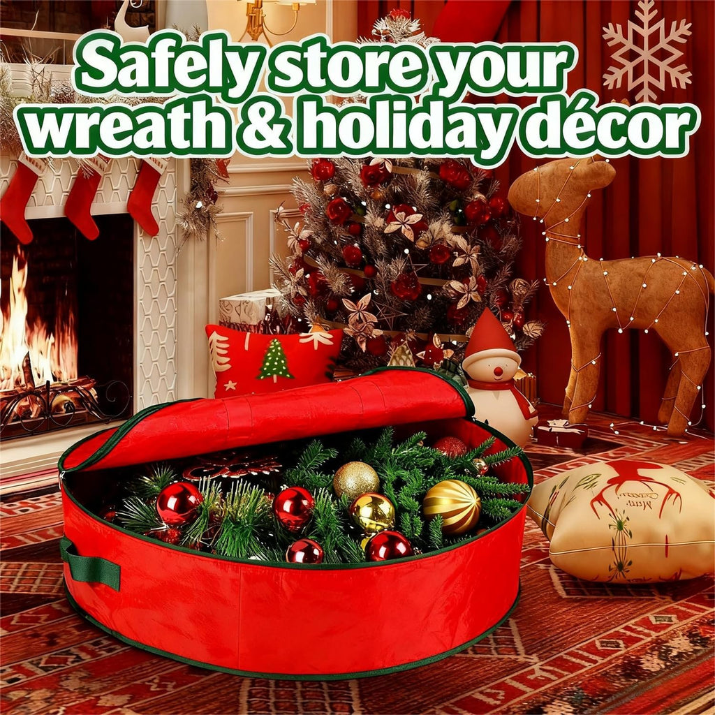 2 Pack 30" Wreath Storage Bags, Heavy Duty Christmas Wreath Organizer with Zipper & Handles, Large Holiday Storage for Wreaths, Garland & Greenery
