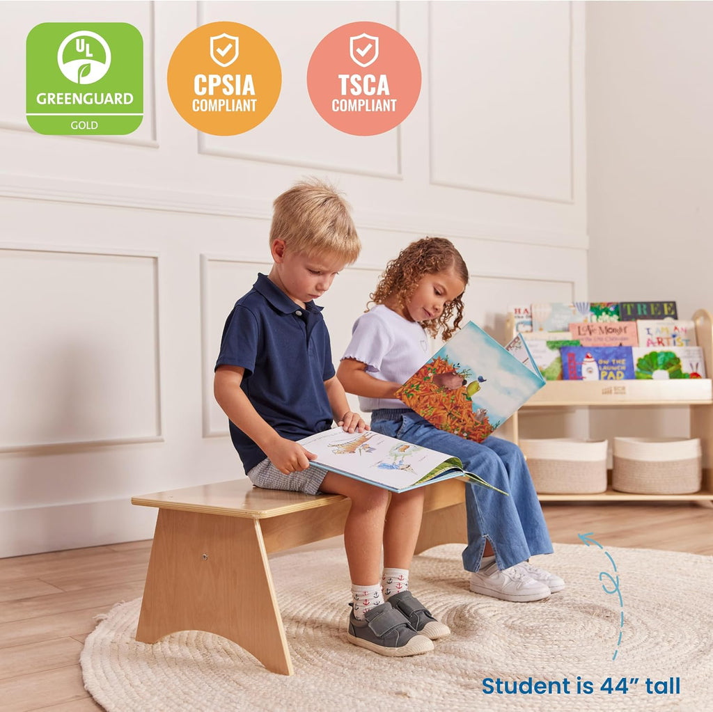 ECR4Kids Kiddo Classroom Bench, 12in Seat Height, Wooden, Children's Furniture, Natural