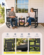 KINGYES Oversized Outdoor Rocking Chair Set of 2, High Density Polyethylene Patio Rocking Chairs with 350lbs Support for Adults,Porch Recliner Rocker, Black