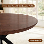47.2" 5-Piece Round Dining Table Set for 4, Modern Wood Dining Table with 4 Upholstered Chairs, Kitchen & Dining Room Table Set with Metal Base for Apartment, Small Space, Walnut Table+4 Balck Chairs