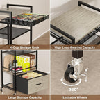 Coffee Bar Cabinet with Storage，5 Tier Coffee Station Table on Wheels, 33.6" H Cart with Drawer for Home Kitchen, Liquor Buffet Sideboard Cabinet (Black)