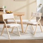 Folding Dining Chairs Set of 4,Padded Foldable Dining Chairs with Cushion,Portable Wooden Folding Chairs for Dining Rooms Kitchen Wedding and Party Indoor Beige