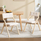 Folding Dining Chairs with Cushion Set of 2,Padded Foldable Dining Chairs,Portable Wooden Folding Chairs for Dining Rooms Kitchen Wedding and Party Indoor Beige