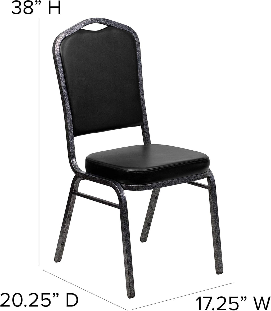 BizChair 4 Pack Crown Back Stacking Banquet Chair in Black Vinyl - Silver Vein Frame