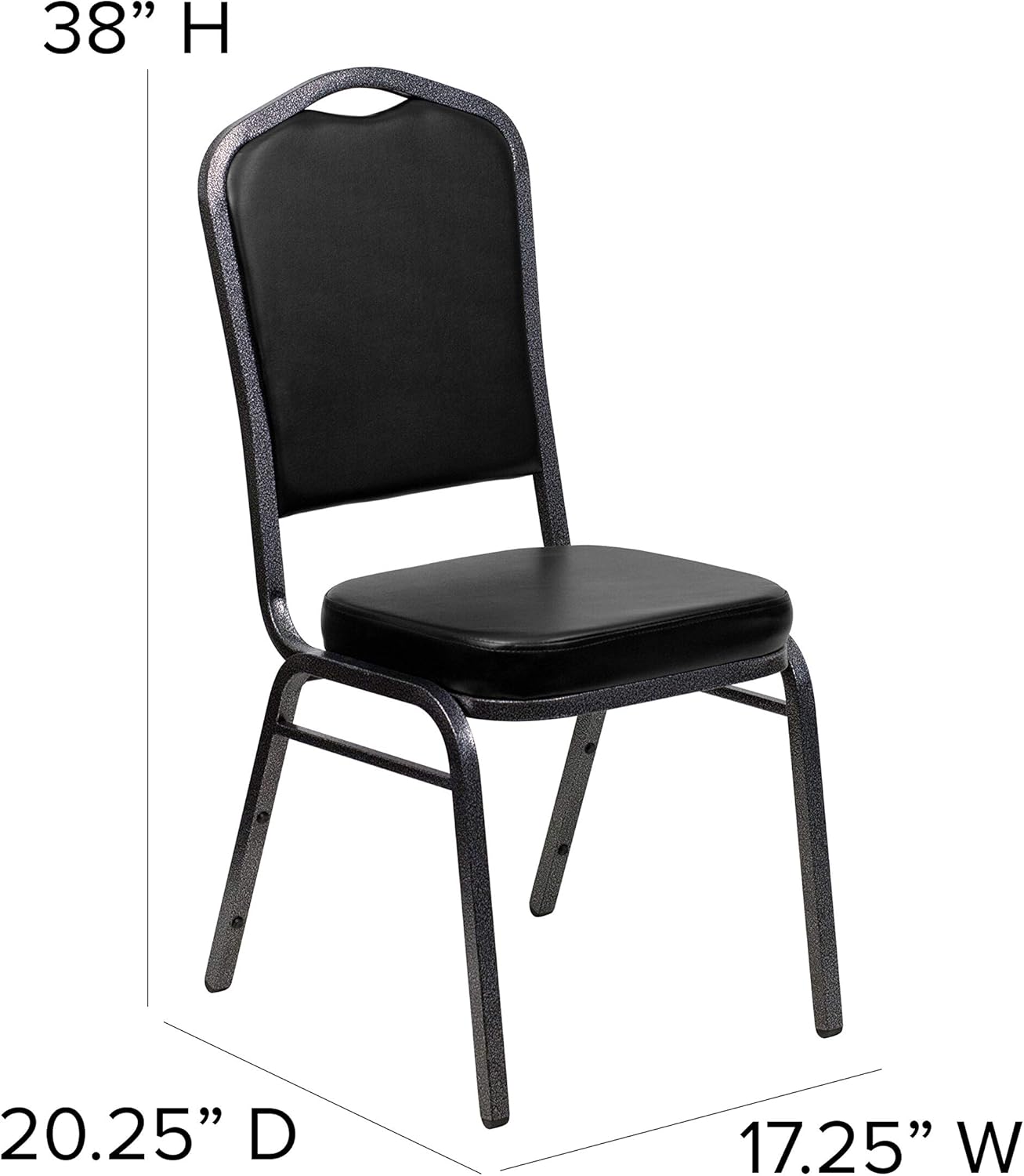 BizChair 4 Pack Crown Back Stacking Banquet Chair in Black Vinyl - Silver Vein Frame