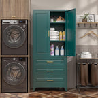 SteeLoong 75" Kitchen Pantry Cabinet with 3 Drawer,Metal Storage Cabinets with Doors and 2 Adjustable Shelves,Green Kitchen Cabinet with 2 Gold Handles,Food Cupboard for Livingroom,Pantry, Bathroom