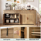 YITAHOME 59" Fluted Sideboard Buffet Cabinet with Storage, Wood Kitchen Storage Cabinet with Adjustable Shelves & Drawers, Mid Century Modern Credenza for Kitchen, Living Room, Entryway (Natural Oak)