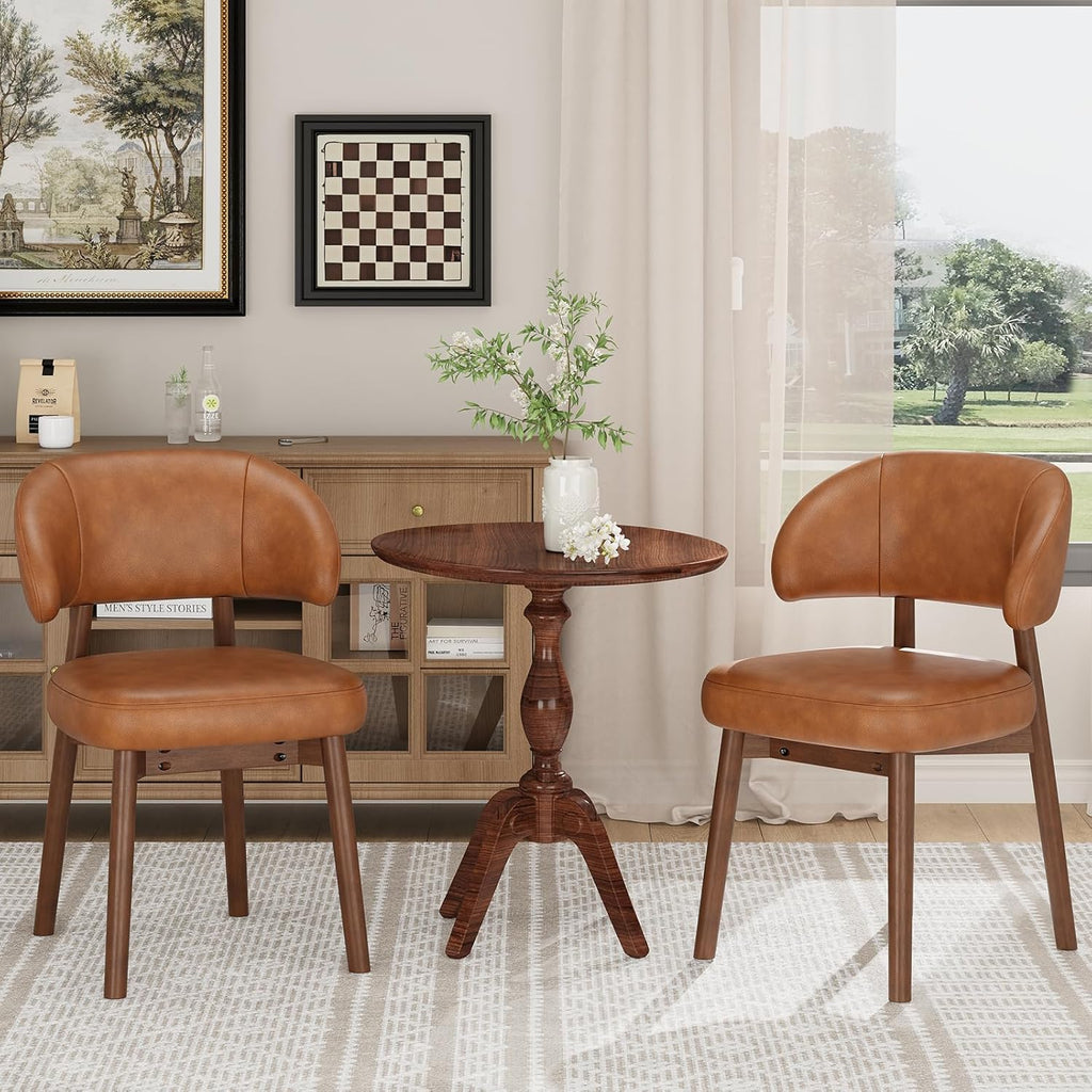 MALOL Wooden Dining Chairs Set of 4, Modern Upholstered Dining Room Chair, PU Leather Kitchen Side Chairs with Curved Open Back for Living Room/Restaurant/Cafe, Brown