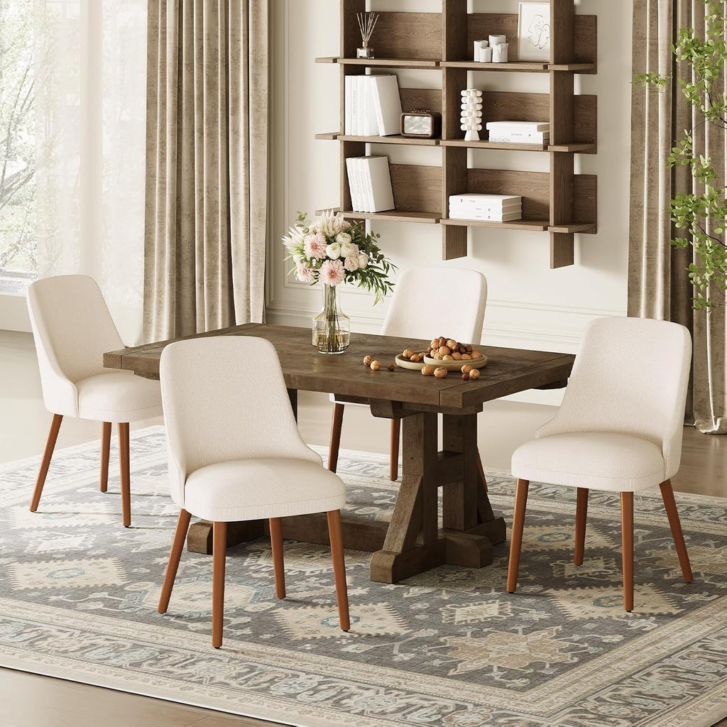 MALOL Dining Room Chair Set of 2, Upholstered Kitchen Chairs with Wood Legs, High-Back Padded Dining Chairs for Dining Room/Restaurant/Cafe, Beige