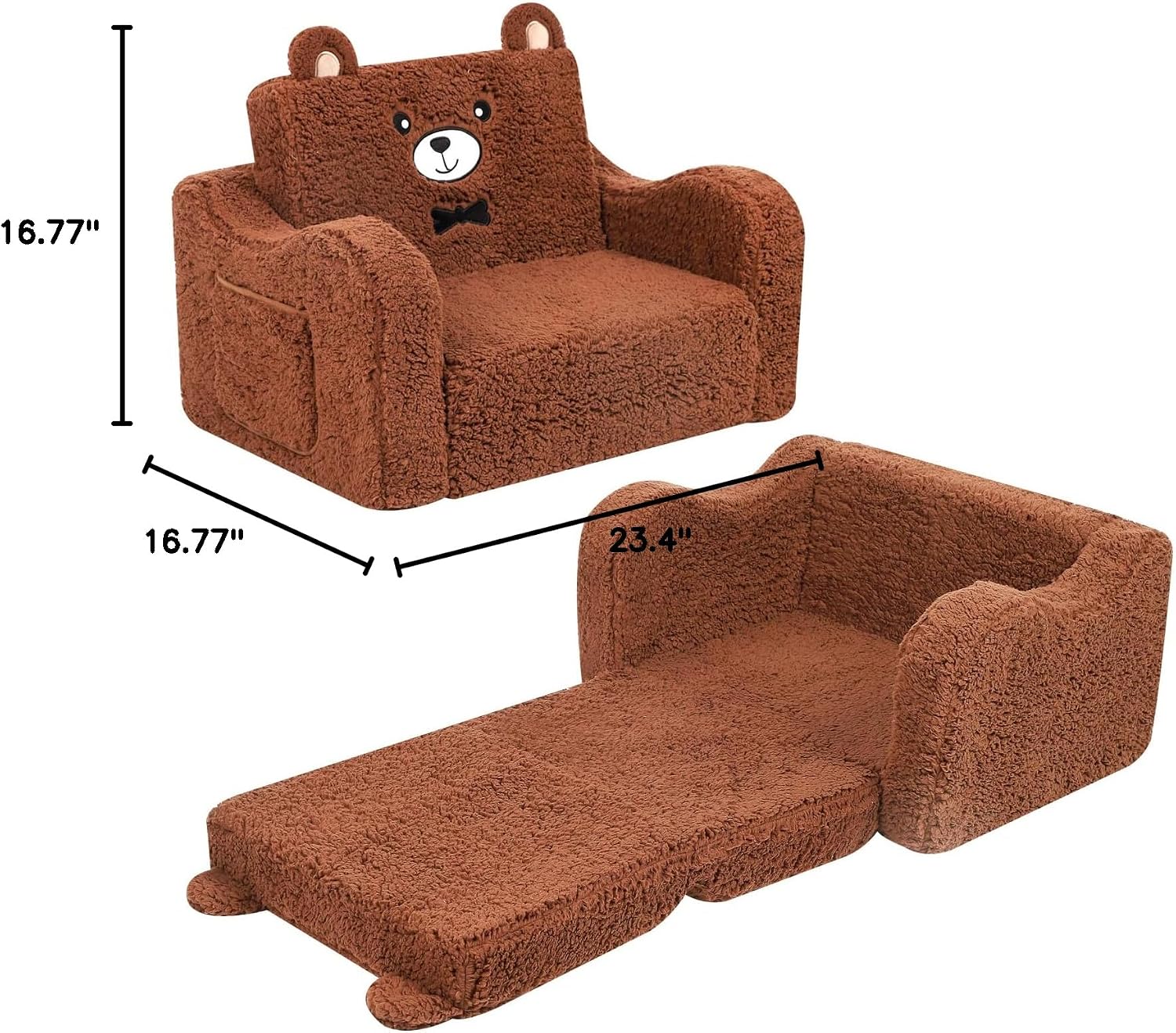 MOMCAYWEX Kids Sofa, 2-in-1 Flip-Out Foam Couch, Soft Play Lounge Chair for Toddlers and Children, Brown