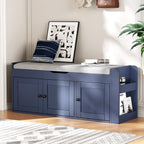 42.6" Entryway Shoe Storage Bench with Padded Seat, 3 Doors and Side Shelves, Lift Top Storage Bench for Shoes, Hallway, Bedroom, Living Room, Navy Blue