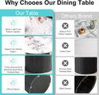 Modern Round Kitchen Table for 4, 47" White Dining Table, Circle Dining Room Table, Dinner Coffee Table with White Marble Effect Tabletop, Wood Strips Pedestal Base for Living Room