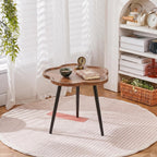 danpinera Round Side Table, Metal Legged Accent Table with Wooden Tray, Flower Tray Small Round End Table for Living Room, Bedroom, Nursery Rustic Brown