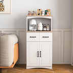 Freestanding Kitchen Pantry with Dawer & Shelf, Double Door, Rectangular Storage Cabinet, Modern Minimalist, for Living Room, Dining Room, White