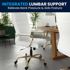 Flash Furniture Whitney Mid-Back Swivel LeatherSoft Desk Chair with Padded Seat and Armrests, Adjustable Height Padded Office Chair, 27"D x 26"W x 43"H, White/Gold
