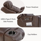 Watson & Whitely Oversized Genuine Leather Power Recliner Chairs for Big and Tall, Extra Wide Lay Flat Recliner with Power Headrest & Cup Holders, Electric Reclining Sofa for Living Room, Dark Brown
