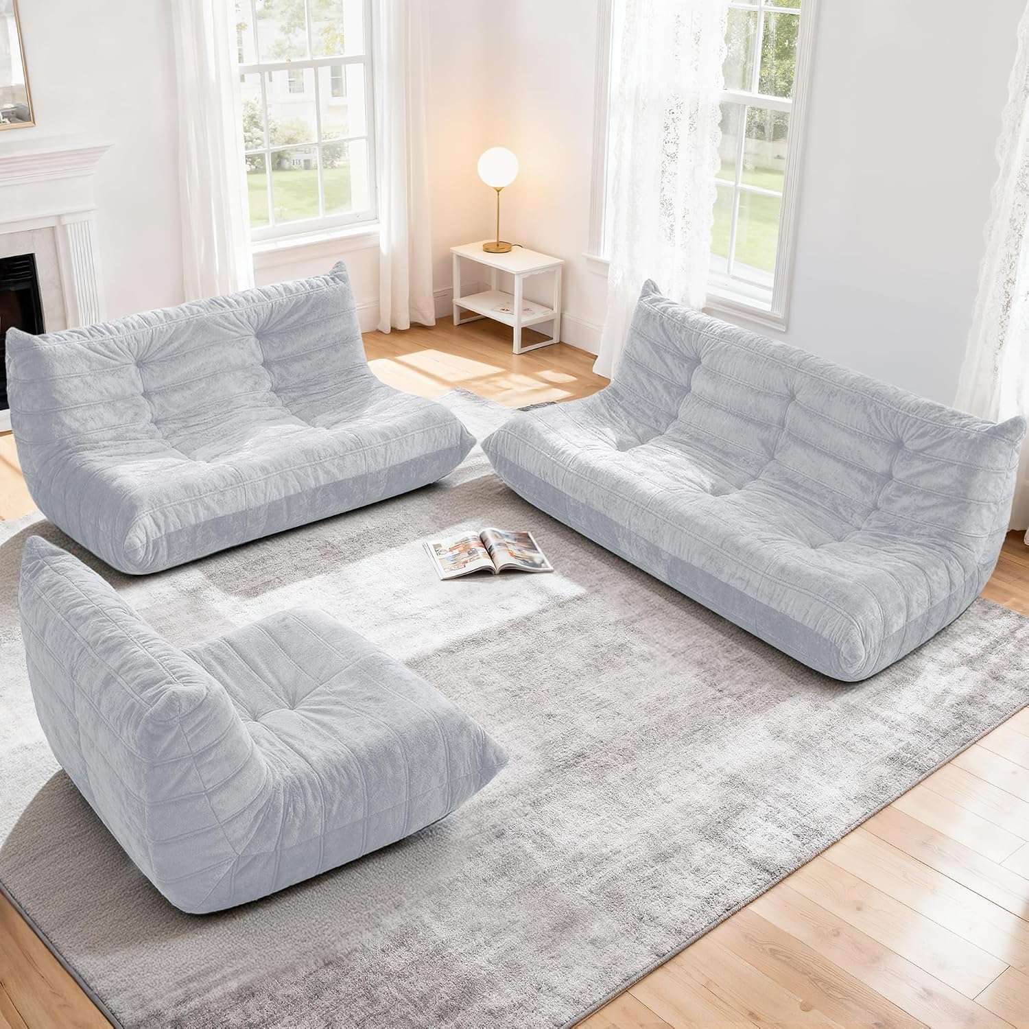 Bean Bag Loveseat Chair Big Sofa Beanbag Chair for Adults Fireside Chair Bean Bag Lounger with Memory Foam Filled for Home,Apartment or Gaming Venue（LGY Plush）