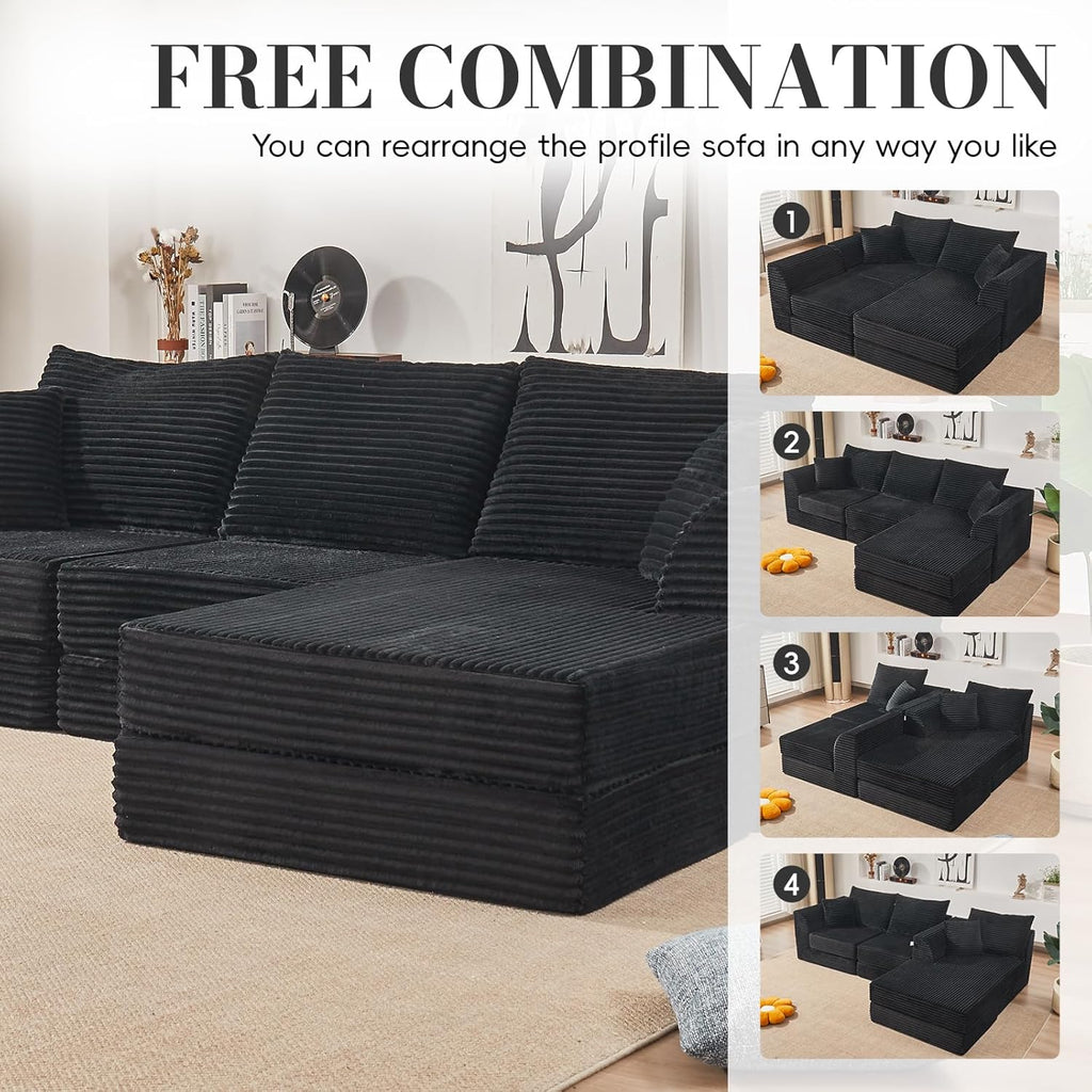 106” Modular Sectional Sofa,Modular Cloud Sofa L-Shaped Cloud Couch with High-Density Foam & Corduroy Fabric,Boneless Couch Deep Seat Couch for Living Room Apartments Bedroom No Assembly Required