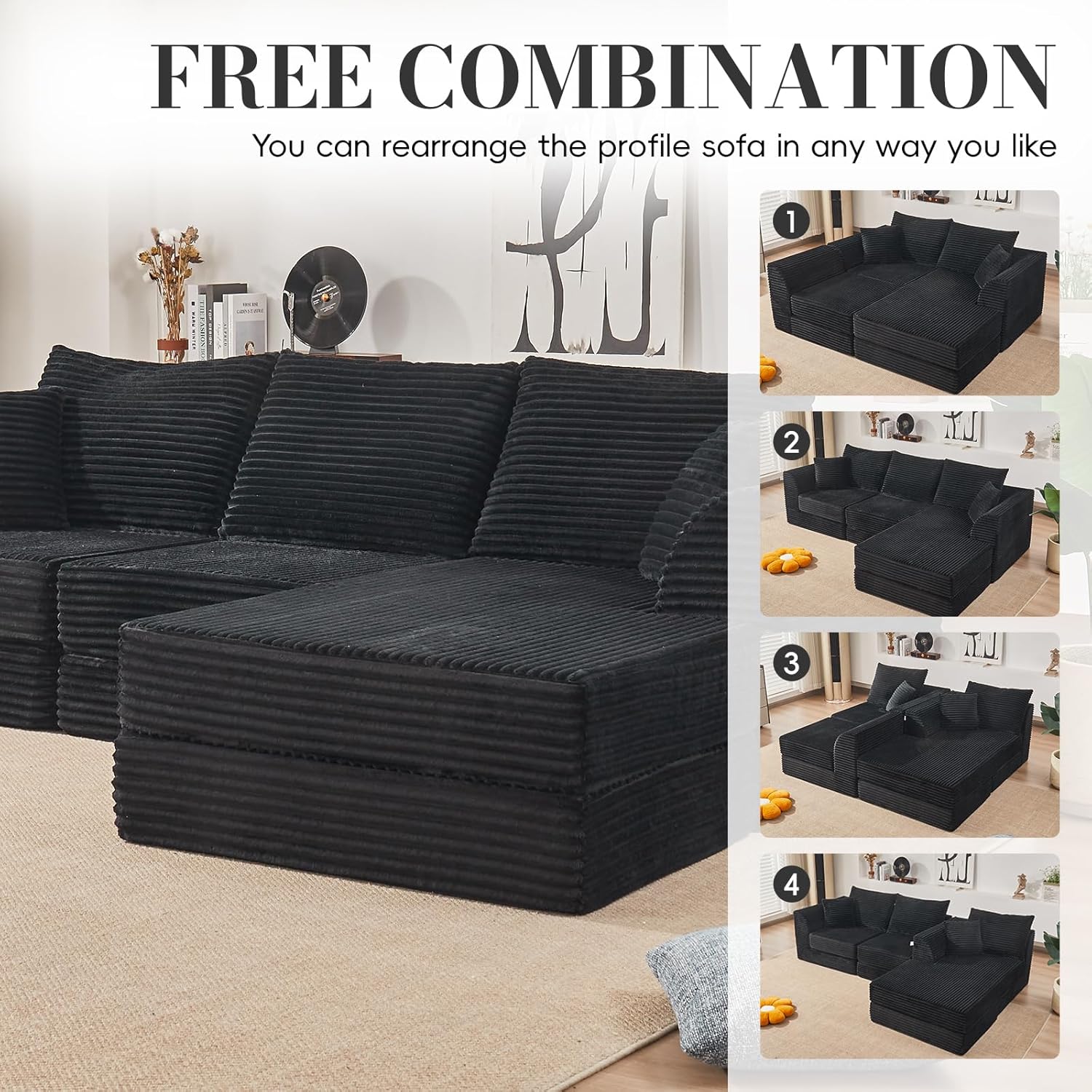 106” Modular Sectional Sofa,Modular Cloud Sofa L-Shaped Cloud Couch with High-Density Foam & Corduroy Fabric,Boneless Couch Deep Seat Couch for Living Room Apartments Bedroom No Assembly Required