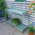 Potting Bench, Outdoor Patio Metal Potting Table with 2- Tier Open Shelf, Garden Work Station Table for Planting (Color : Green, Size : 126.5x45x115.5cm)