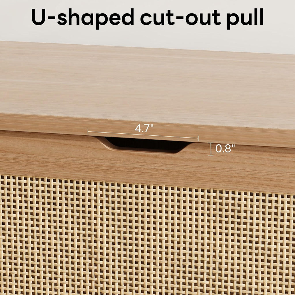 LIKIMIO 47.2" Rattan Storage Ottoman Bench Chest, End of Bed Bench, Storage Chest, Extra Large Entryway Trunk Toy Box for Bedroom, Living Room, Rustic Wood