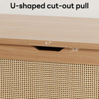 LIKIMIO 47.2" Rattan Storage Ottoman Bench Chest, End of Bed Bench, Storage Chest, Extra Large Entryway Trunk Toy Box for Bedroom, Living Room, Rustic Wood