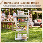 Sintuff White Wooden 4-tier Foldable Ladder Shelf, Sturdy Dessert & Snack Display Stand for Birthday Party & Wedding, Indoor Stand Corner Storage Bookshelf, Rustic Storage Rack, No Tool Assembly
