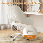 Mid-Back Velvet Desk Chair, Height Adjustable Swivel Vanity Chair with Wheels, Rolling Accent Chair for Home Office, Bedroom, Living Room, Cream