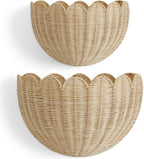 BEBE BASK The Original Scalloped Wicker Wall Basket – Set of 2 – Handwoven Scalloped Wall Baskets (16 x 10 x 7 in), Woven Rattan Wall Hanging Baskets - Natural Scalloped Basket