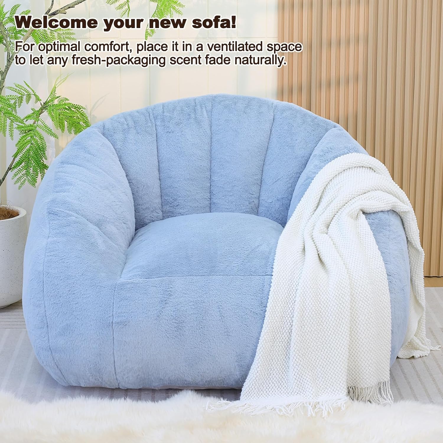 Giant Bean Bag Chair for Adults, Teens and Kids, Cozy Fluffy Corduroy Beanbag Chair with Filler, Large Floor Lounge Sofa for Living Room, Bedroom, Dorm, Gaming and Reading(XL-Light Blue)