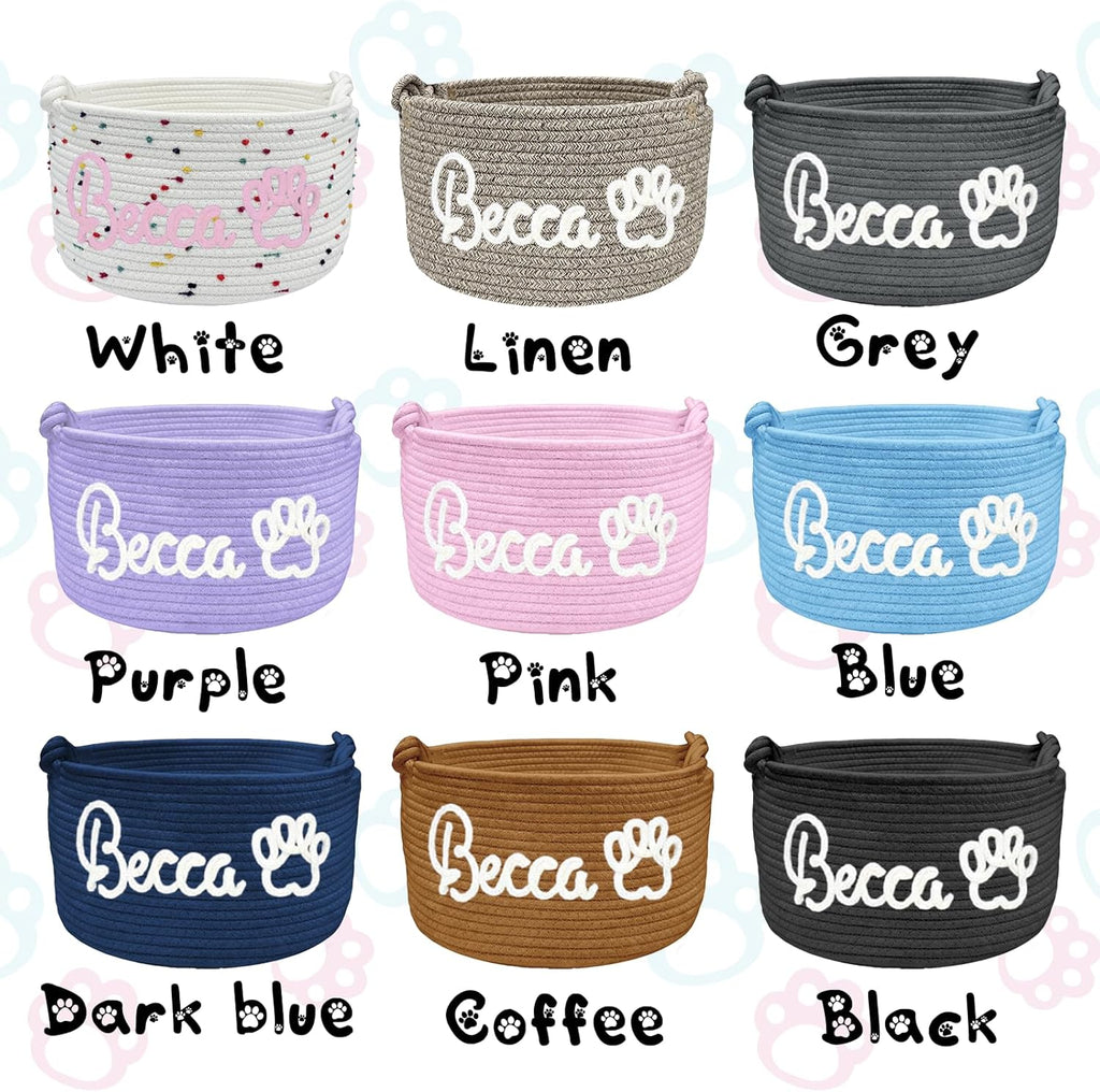 Personalized Dog Cat Toy Storage Basket Bin with Name Custom Puppy Cotton Rope Organizer Box for Toys Pet Supplies Puppy Birthday Gifts Basket