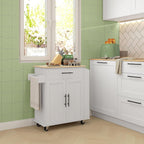 HOMCOM Kitchen Island with Storage, Rolling Kitchen Cart with AC Outlets and USB Ports, Microwave Stand with Towel and Spice Rack, White
