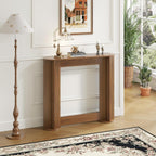35 Inch Small Narrow Console Table Behind Couch, Mid-Century Modern Fluted Skinny Entryway Table, Slim Sofa Table for Hallway, Living Room, Wood, Brown, Walnut