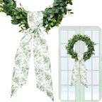 Whaline 2 Pcs Green Flower Wreath Sash for Front Door Chinoiserie Floral Garland Ribbon for Holiday Party Home Decor Indoor Outdoor
