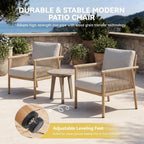Outdoor Accent Chair, Patio Lounge Chair Set of 2, Hand-Woven Rope with Waterproof Cushions, All-Weather Patio Accent Chairs for Garden, Balcony, Poolside, Grey+Mocha Rope