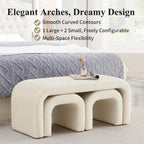 3-Piece Modern Ottoman Bench Set, 44" Wide Teddy Upholstered End of Bed Bench with 2 Foot Stools, Padded U-Shaped Entry Bench Vanity Stool for Living Room Bedroom (Cream)
