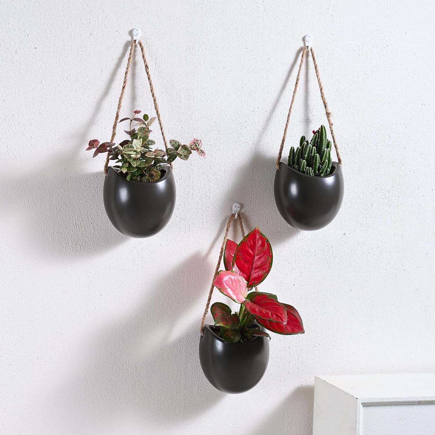 Set of 3 Ceramic Wall Planters - Small Hanging Pocket Vases for Indoor Plants & Dried Flowers, Wall Decor for Home Room Garden Office