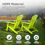 Aoodor Folding Adirondack Chair HDPE Outdoor All-Weather Chair for Patio, Garden, Backyard, Lawn, Fire Pit, Set of 2, Apple