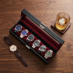 ProCase 6 Slot Watch Case Box for Men, PU leather Man Watch Organizer with Soft Pillow, Lockable Watch Collection Storage Holder with Glass Display Lid, Fathers Day Gift for Dad -Winered