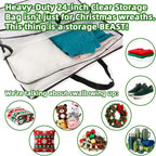 RAINFLOW Wreath Storage Container - 2 PCS Clear Moving Bags Heavy Duty for Christmas Wreaths Garland Clothes Gift Pillow Toy Plastic Storage Bag with Zipper Moving Supplies College Dorm(24 inch)
