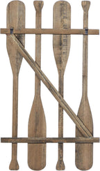 Deco 79 Wood Paddle Home Wall Decor Novelty Canoe Oar Wall Sculpture with Arrow and Stripe Patterns, Wall Art 21" x 2" x 36", Brown