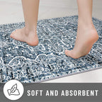 KUTA Entryway Rugs Indoor Non-Slip Washable Small Area Rug 2x3 Blue Entrance Carpet Soft Printed Vintage Floral Distressed Tribal Farmhouse Low-Pile Door Mat for Bedroom Kitchen