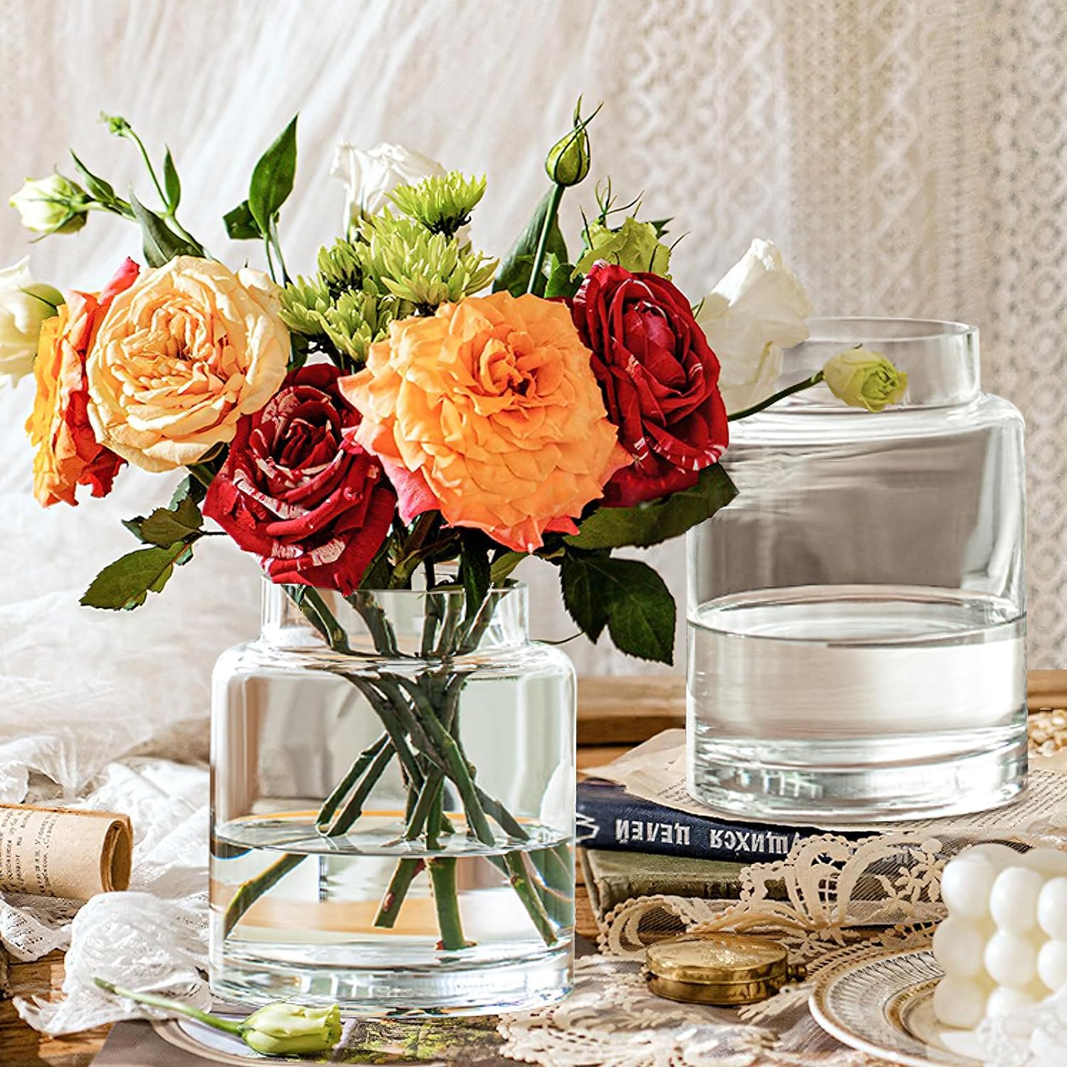 KOIUEYW Clear Vases for Centerpieces, 9 Inch Large Glass Vase for Bouquet, Glasses Home Decor Modern Jarrones Decorativos for Wedding Living Room Dining Table Office